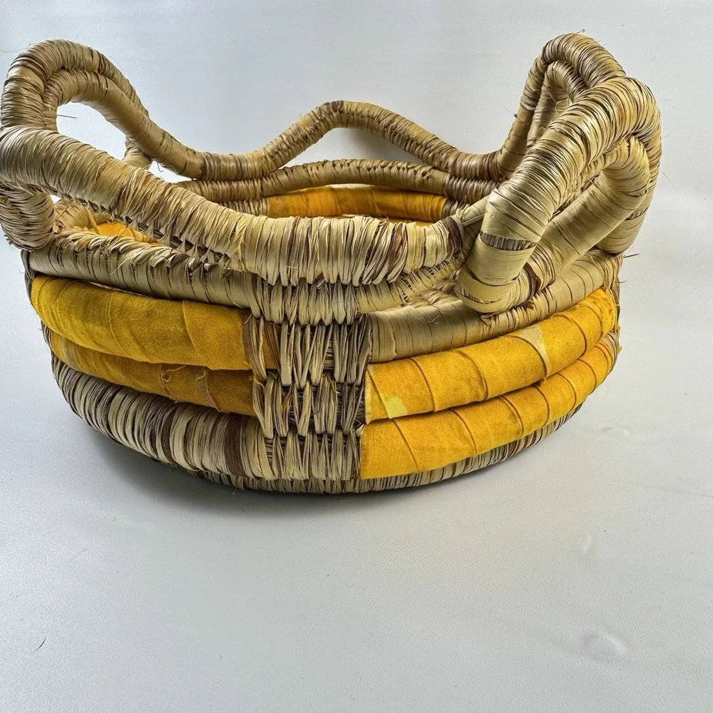 Hand Woven Weaved Basket sweet grass & material 9